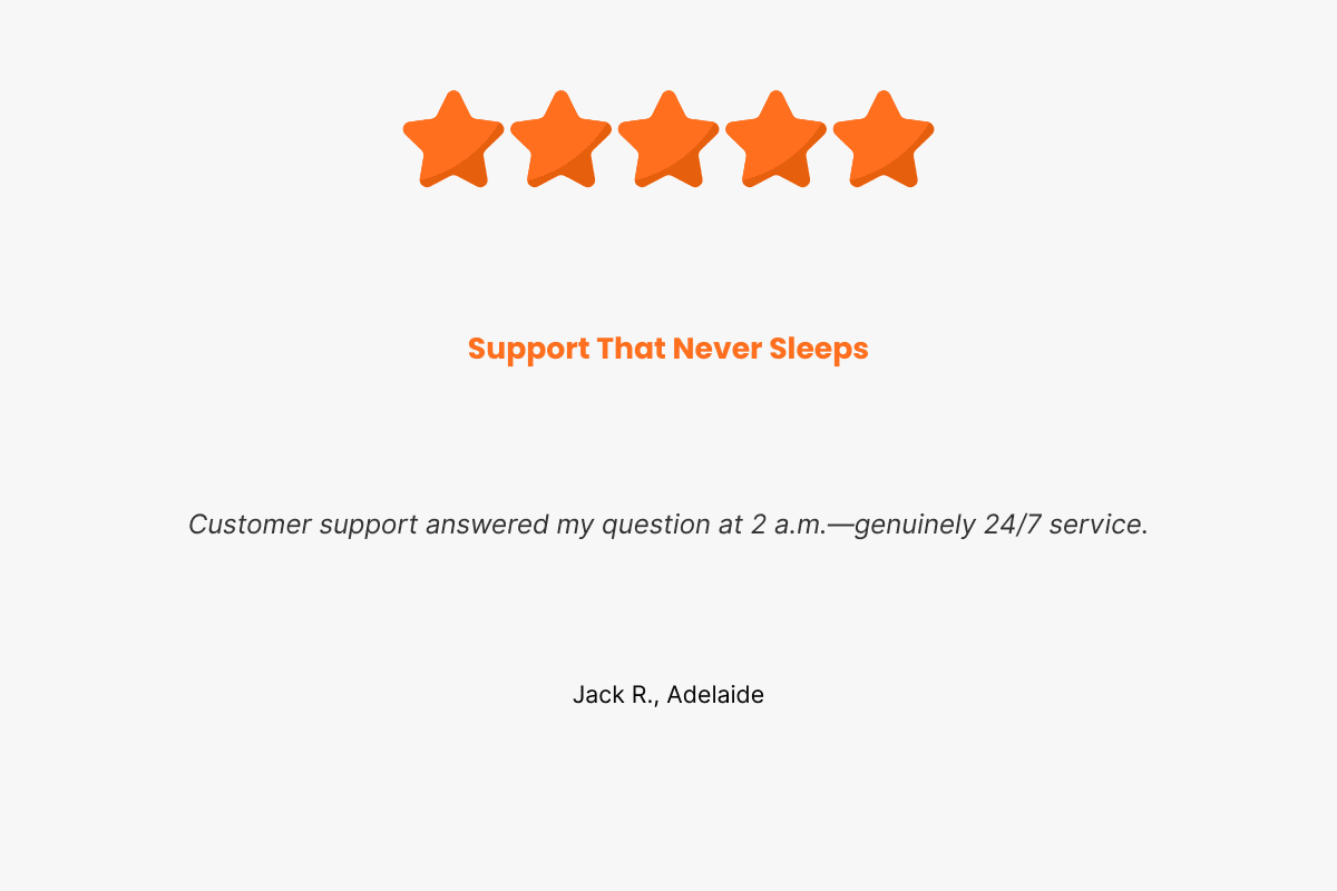 5-star customer review Jack R., Adelaide